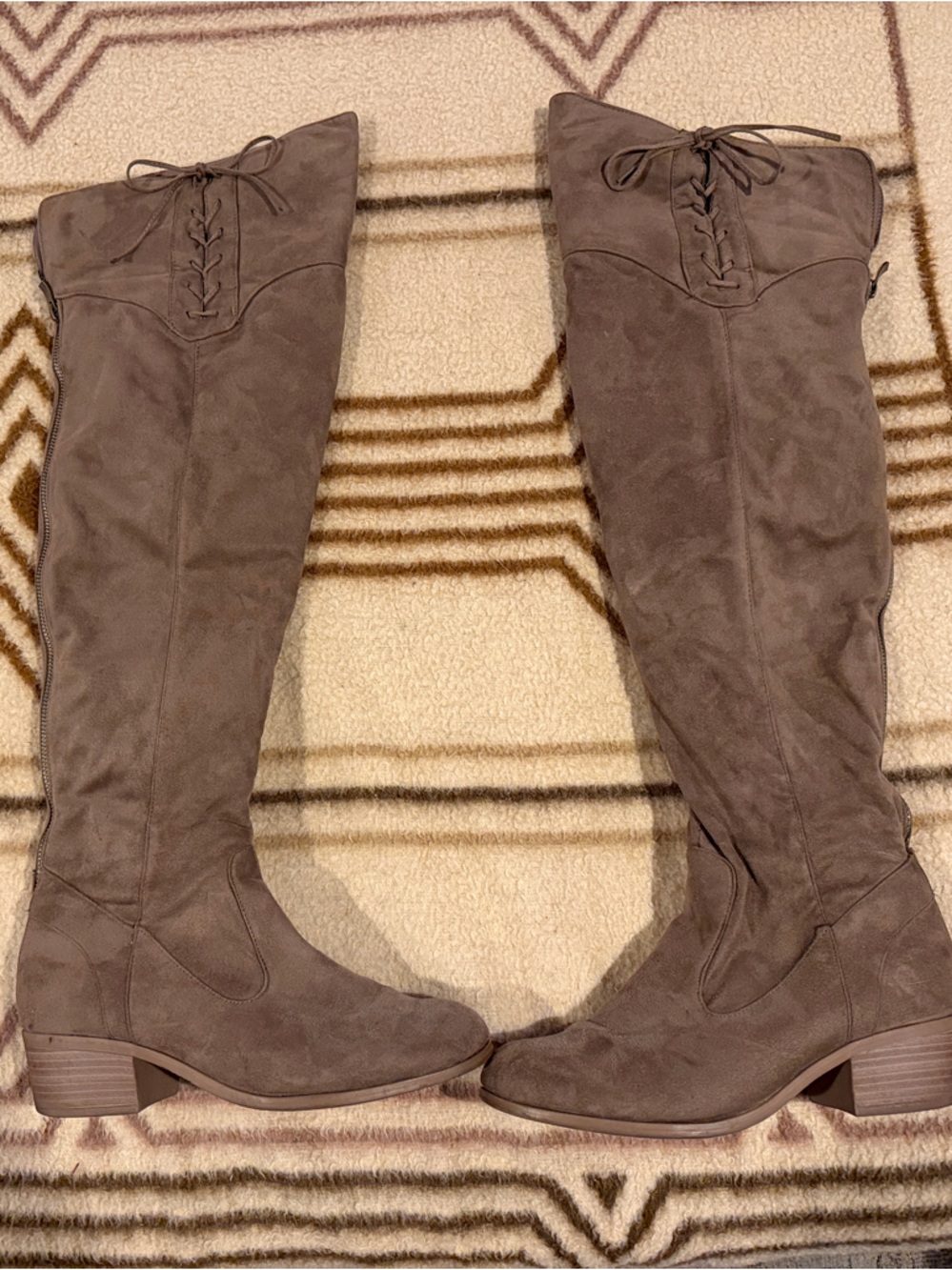 Source Unknown Taupe Over-the-Knee Lace-Up Suede Boots
